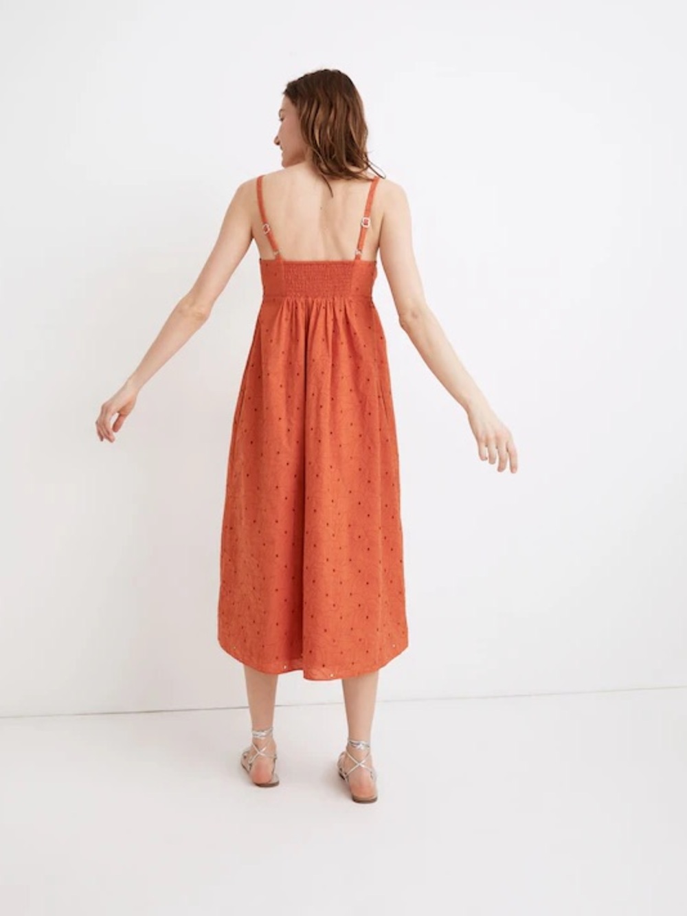 Madewell Eyelet Summertime Cami Midi Dress Rusted Clay Orange SM - Picture 2 of 12